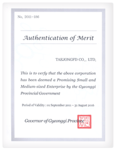 Selected as a promising SME in Gyeunggi-do 2011